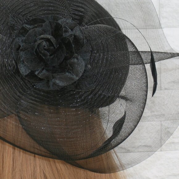 VINTAGE Hat Retro Flapper Costume Headwear Regal Goth Black Side Fascinator - Picture 8 of 15